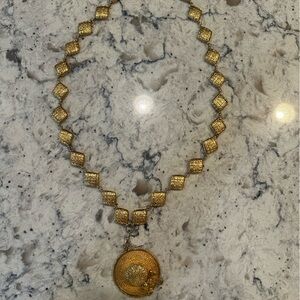 Vintage CHANEL 1980s Quilted Rhombus Diamond necklace w Straw Hat charm w COA